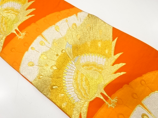 JAPANESE KIMONO / ANTIQUE FUKURO OBI / SILK / WOVEN PEACOCK